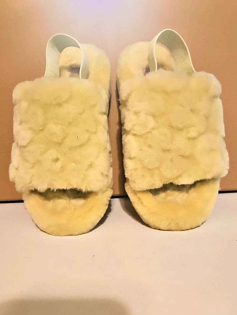 UGG Disquette Sheepskin Platform Sandals Yellow US 7